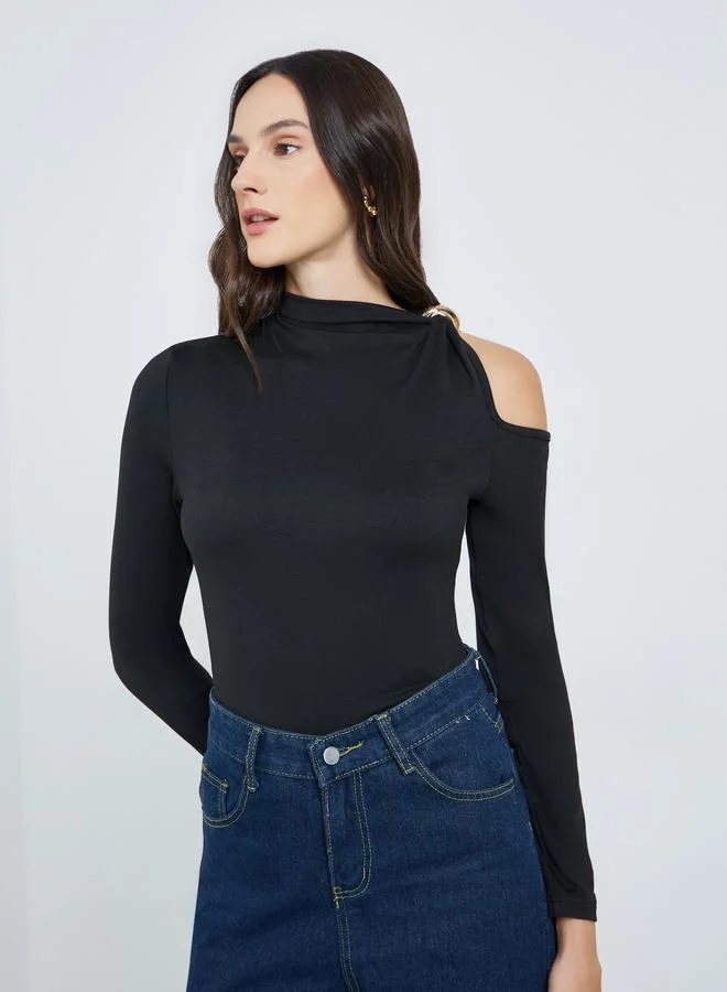 Take Two  Black Cold Shoulder Long Sleeve Top for Women | Best Price UAE