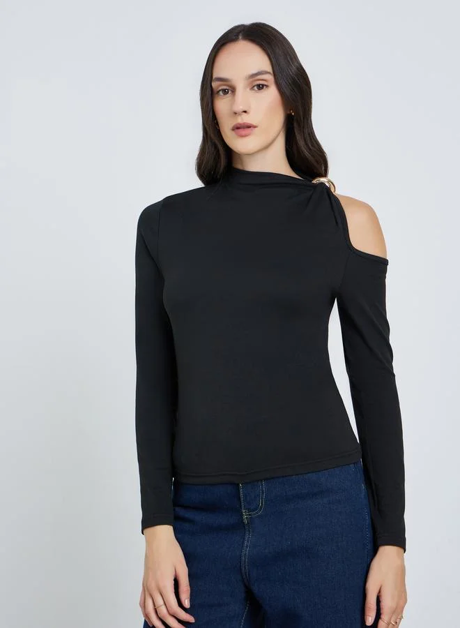 Take Two Black Cold Shoulder Long Sleeve Top