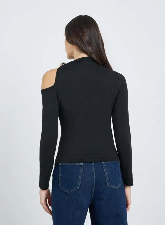 Take Two  Black Cold Shoulder Long Sleeve Top for Women | Best Price UAE
