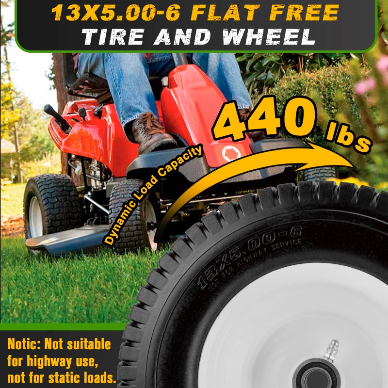 CMOOD 13x5.00-6 Flat Free Tire and Wheel with 3/4" & 5/8" Bearings â€“ 2 Pack 13x5x6 Solid Rubber Lawn Mower Tires for Riding Lawn Mower Tires and Wheel with 3" Centered Hub - Image 3