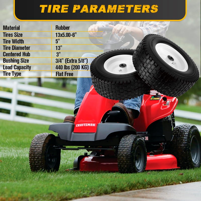 CMOOD 13x5.00-6 Flat Free Tire and Wheel with 3/4" & 5/8" Bearings â€“ 2 Pack 13x5x6 Solid Rubber Lawn Mower Tires for Riding Lawn Mower Tires and Wheel with 3" Centered Hub - Image 5