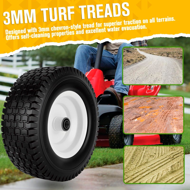CMOOD 13x5.00-6 Flat Free Tire and Wheel with 3/4" & 5/8" Bearings â€“ 2 Pack 13x5x6 Solid Rubber Lawn Mower Tires for Riding Lawn Mower Tires and Wheel with 3" Centered Hub - Image 4