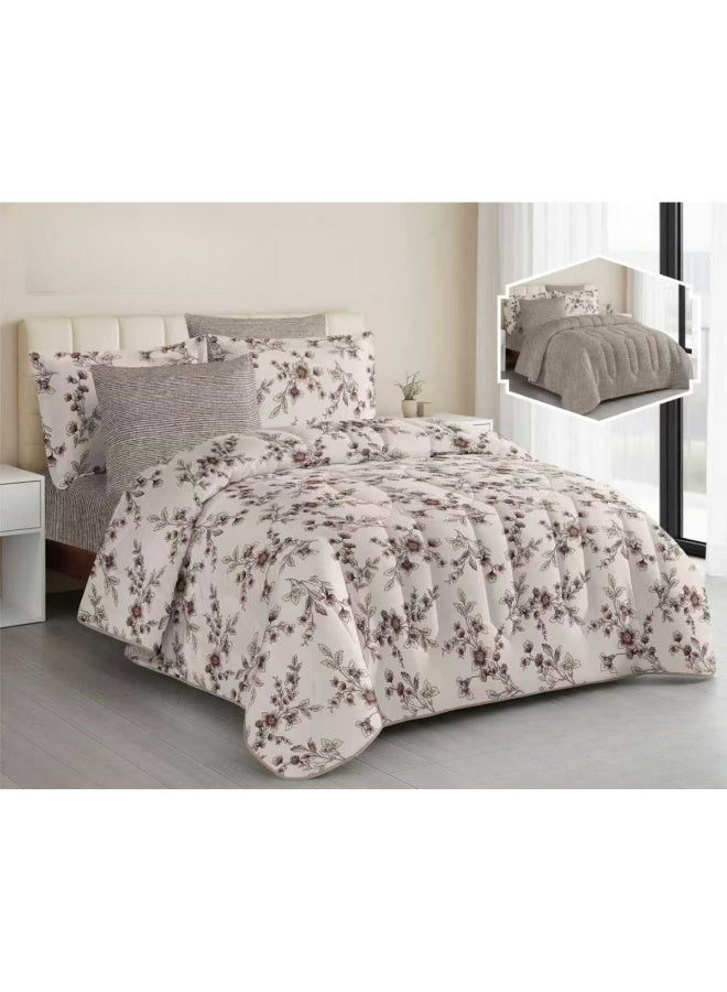 SMART HOME Luxury Summer Hotel Double Bed Set, 6 Pieces – Quilted Comforter Set with Soft Filling – Double Comforter with Fitted Sheet, 2 Pillowcases, and 2 Square Cushion Covers – Cool and Comfortable Summer Bedspread – Elegant Hotel Bedding Set for Bedrooms – Size 250x230 cm – High Quality, Suitable for Everyday Use and Hotels – Made of Microfiber - Image 1