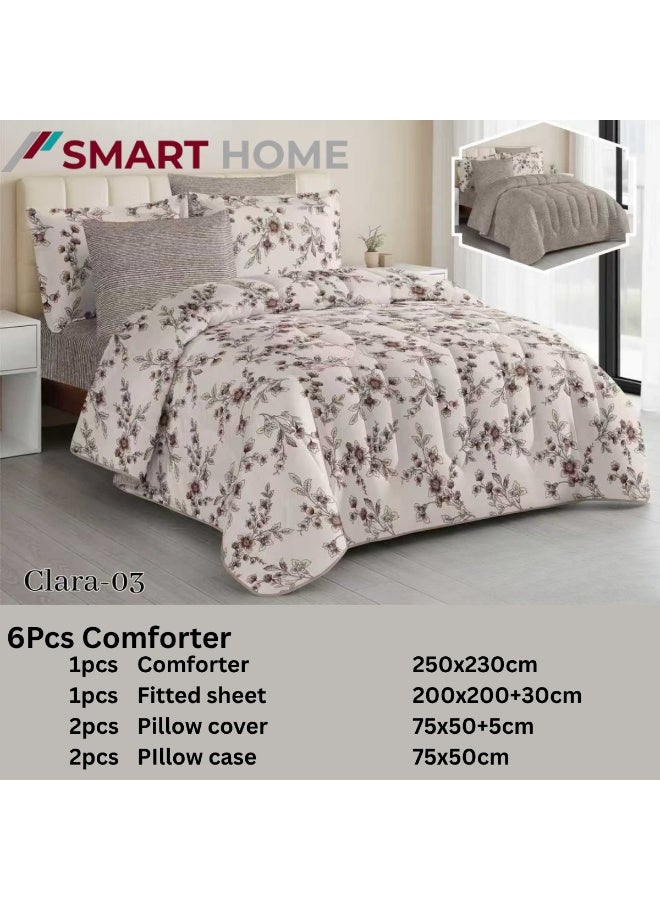 SMART HOME Luxury Summer Hotel Double Bed Set, 6 Pieces – Quilted Comforter Set with Soft Filling – Double Comforter with Fitted Sheet, 2 Pillowcases, and 2 Square Cushion Covers – Cool and Comfortable Summer Bedspread – Elegant Hotel Bedding Set for Bedrooms – Size 250x230 cm – High Quality, Suitable for Everyday Use and Hotels – Made of Microfiber - Image 2