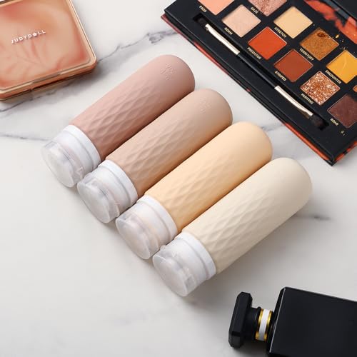 Voroly Travel Bottles Kit for Toiletries Organizer 90ml TSA Approved Silicone Containers Portable Split Bottle Accessories for Conditioner Shampoo Lotion - 4 Pack (CHEX, Beige) - Image 4