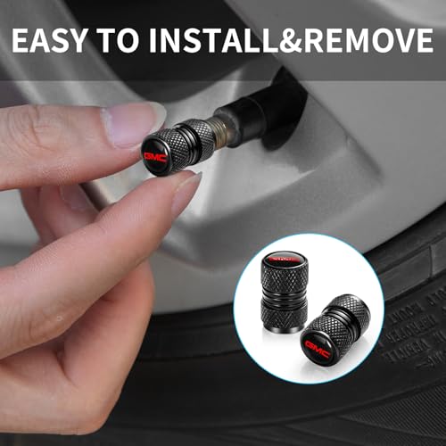 XIGRALUCK Tire Valve Stem Cap for GMC Metal Tire Stem Cover with Belt O-Ring Air caps Sports Accessories 4 Pieces (Black) - Image 2