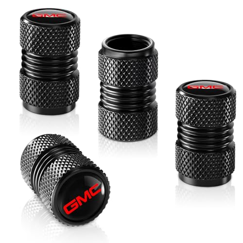 XIGRALUCK Tire Valve Stem Cap for GMC Metal Tire Stem Cover with Belt O-Ring Air caps Sports Accessories 4 Pieces (Black) - Image 1