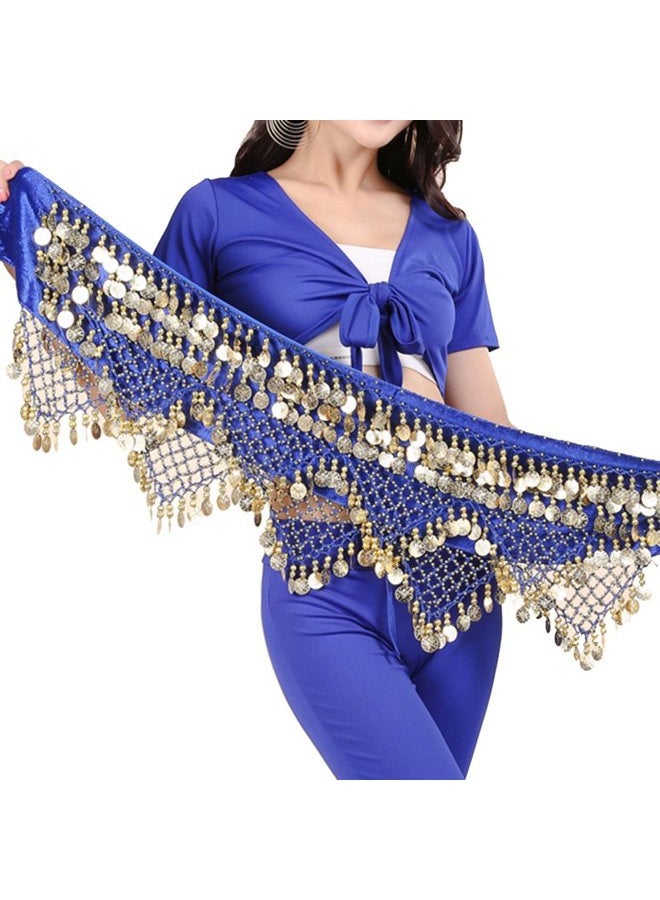 Wuchieal Women's Sweet Bellydance Hip Scarf with Gold Coins Skirts Wrap Noisy, Navy Blue, One size - Image 5