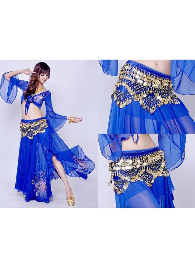 Wuchieal Women's Sweet Bellydance Hip Scarf with Gold Coins Skirts Wrap Noisy, Navy Blue, One size - Image 4