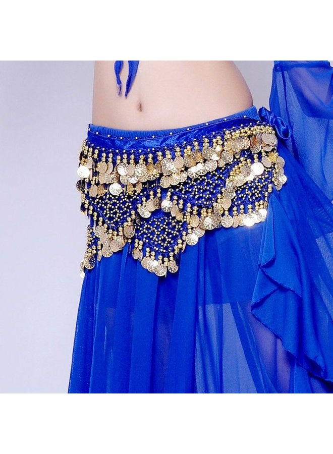 Wuchieal Women's Sweet Bellydance Hip Scarf with Gold Coins Skirts Wrap Noisy, Navy Blue, One size - Image 2