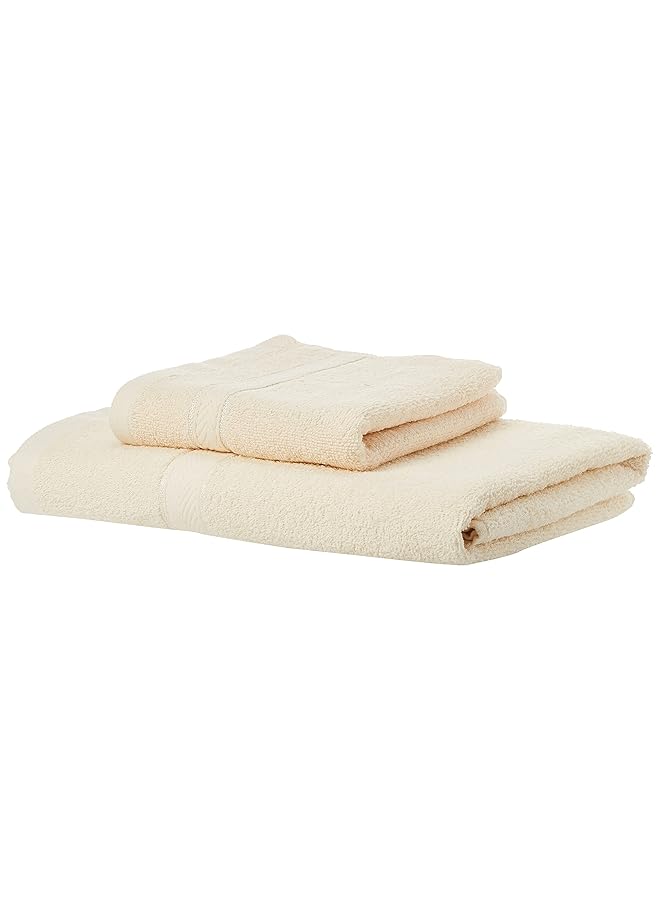 Hotel Linen Klub Princes Terry 100 Percent Cotton 2Pcs Towel Set Super Quick Dry Highly Absorbent Dobby Border Ring Spun Cotton 1Pc Bath Towel 70 X 140 Cm And 1Pc Hand Towel 50 X 90 Cm 480 Gsm Color Cream  - Image 1