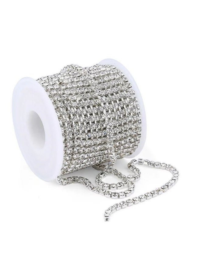 11 Yards Crystal Rhinestone Trim SS16/4.0mm Close Chain Trim for Sewing Crafts, Claw Rhinestone Chain for Ideal Wedding Party DIY Decoration（Silver） - Image 1