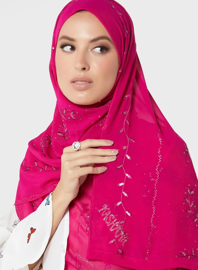 كشخة حجاب شيفون مزين بأحجار