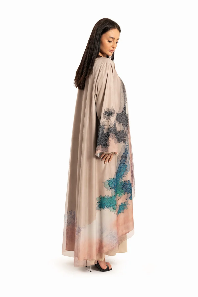 Wecre8 Women Beige with Blue Abstract Motif Kaftan By WECRE8