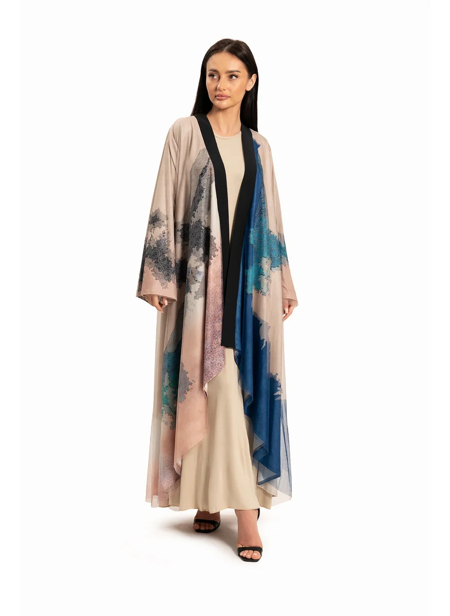 وي كرييت Women Beige with Blue Abstract Motif Kaftan By WECRE8