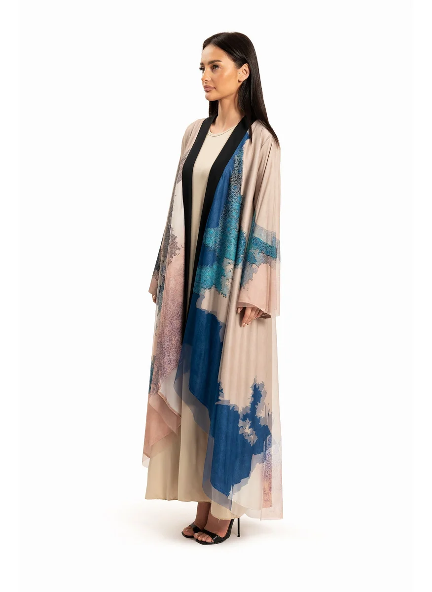 وي كرييت Women Beige with Blue Abstract Motif Kaftan By WECRE8
