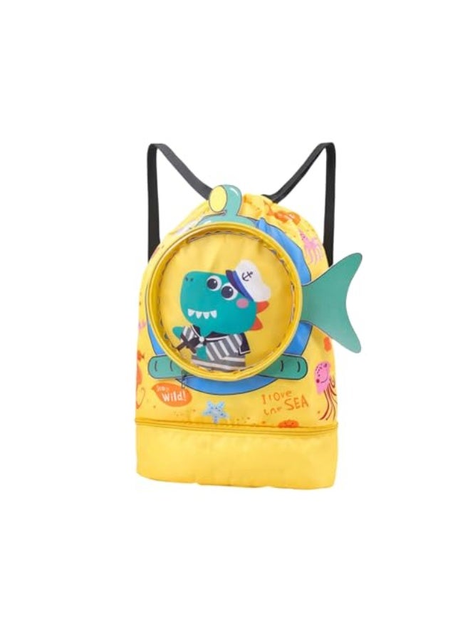 حقائب السباحة الرطبة الجافة للأطفال POSICHE ، حقيبة تخزين مقاومة للماء مع مقصورة أحذية مستقلة للأولاد والبنات ، حقيبة ظهر محمولة بتصميم كرتون برباط للسباحة 42x28x10 سم