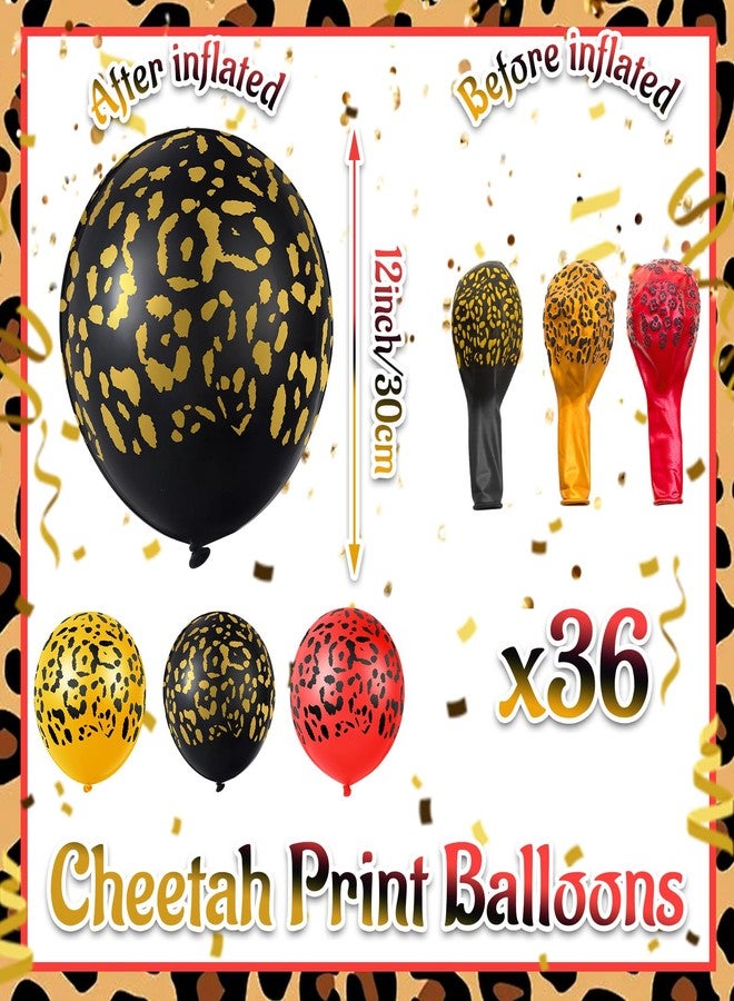 Gejoy 36 Pcs Cheetah Balloons Gold Black Red Leopard Print Balloons 12 Inch Spots Latex Leopard Jungle Animal Decorations for Cheetah Zoo Theme Birthday Party Supplies - Image 2