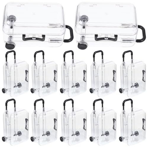 HOMSFOU Mini Suitcase Favor Box 12pcs Mini Luggage Travel Suitcase Candy Box Clear Plastic Rolling Trolley Case Jewelry Storage Holder for Wedding Birthday Black (3" x 2") - Image 1