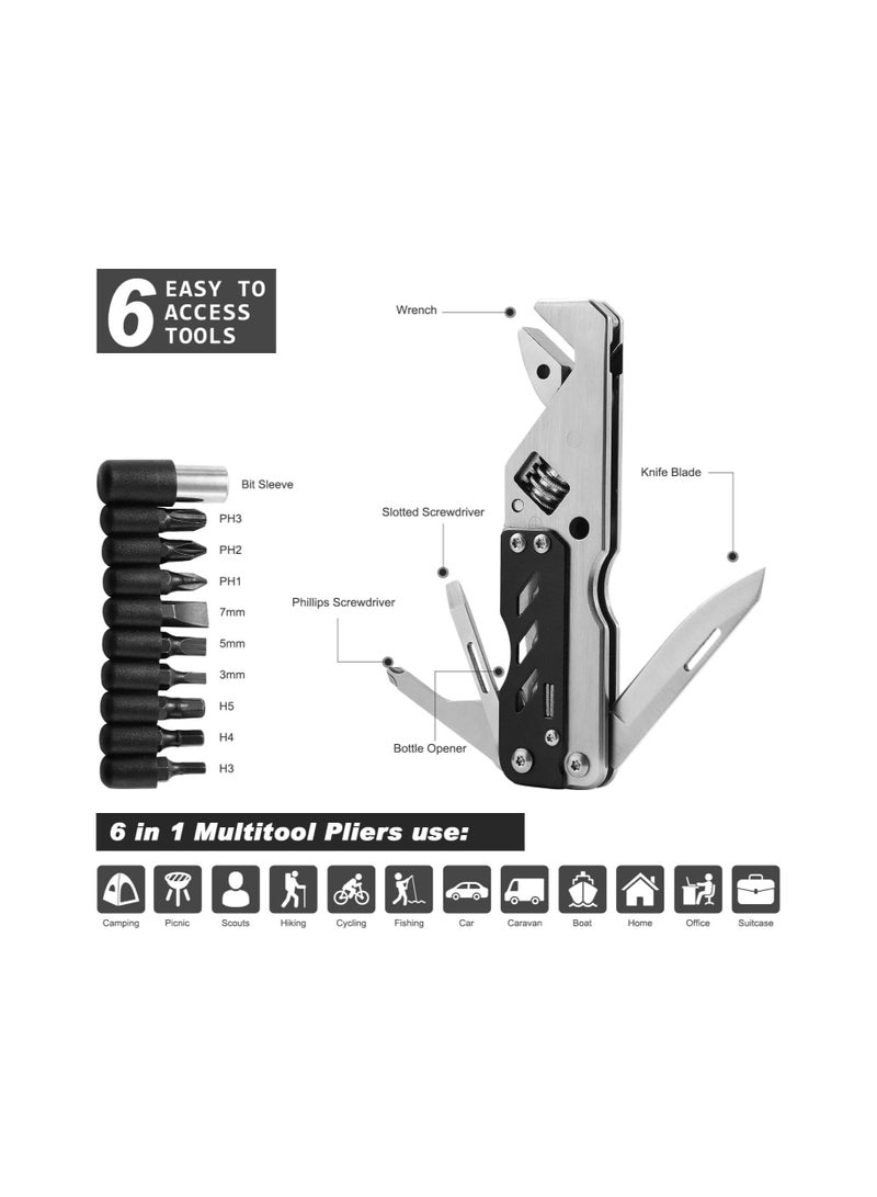 Multitool Wrench, with 9 Different Sizes of Screwdriver Bits, Phillips Screwdriver, Portable Folding Multifunctional Adjustable Multi Purpose Stainless Steel Tool for Camping, Fishing, Hiking