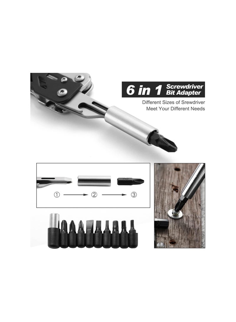 Multitool Wrench, with 9 Different Sizes of Screwdriver Bits, Phillips Screwdriver, Portable Folding Multifunctional Adjustable Multi Purpose Stainless Steel Tool for Camping, Fishing, Hiking