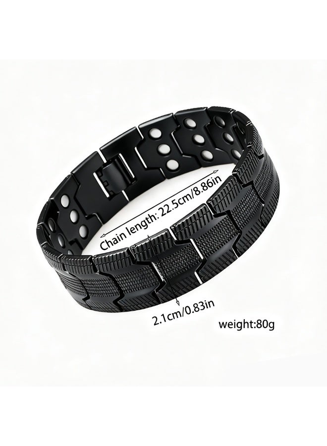 Black Electroplated Triple Row Magnetic Bracelet - Geometric Unisex Cuff, Contemporary Metal Wellness Accessory - Image 2