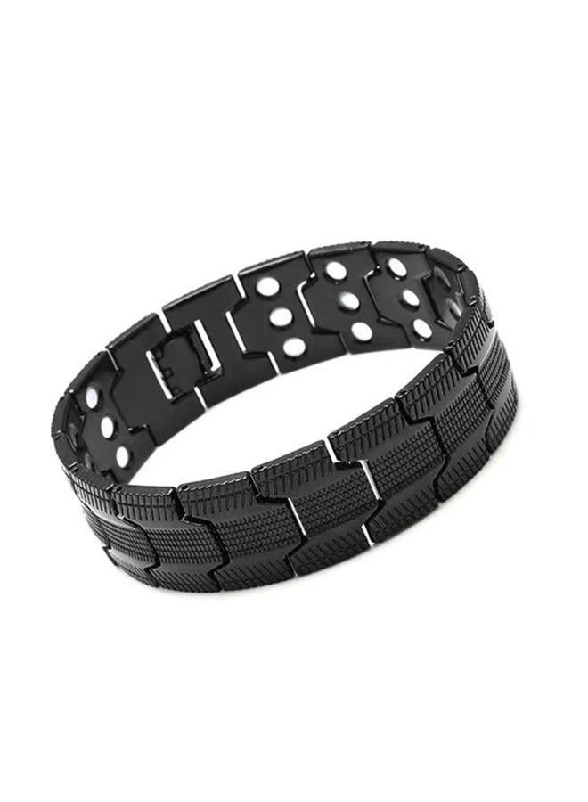 Black Electroplated Triple Row Magnetic Bracelet - Geometric Unisex Cuff, Contemporary Metal Wellness Accessory - Image 1