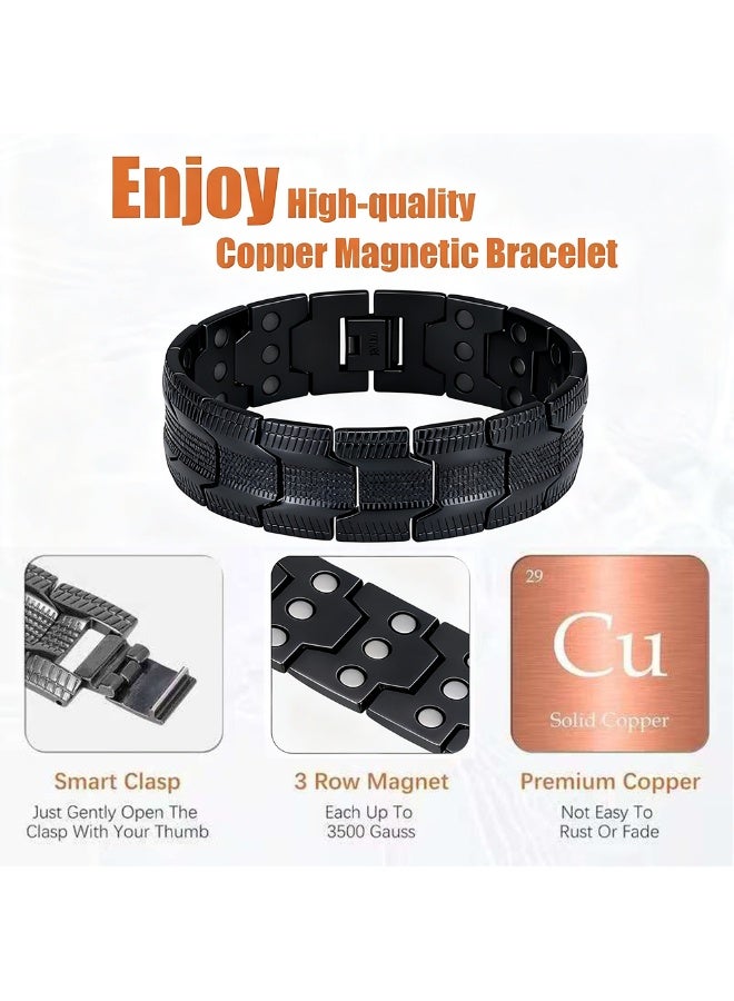 Black Electroplated Triple Row Magnetic Bracelet - Geometric Unisex Cuff, Contemporary Metal Wellness Accessory - Image 3