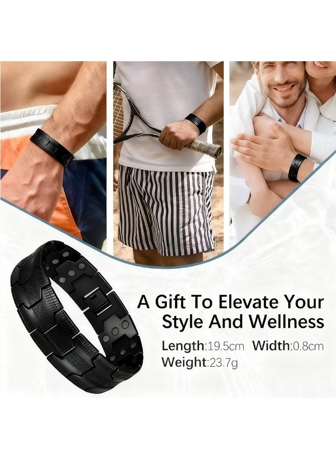 Black Electroplated Triple Row Magnetic Bracelet - Geometric Unisex Cuff, Contemporary Metal Wellness Accessory - Image 4