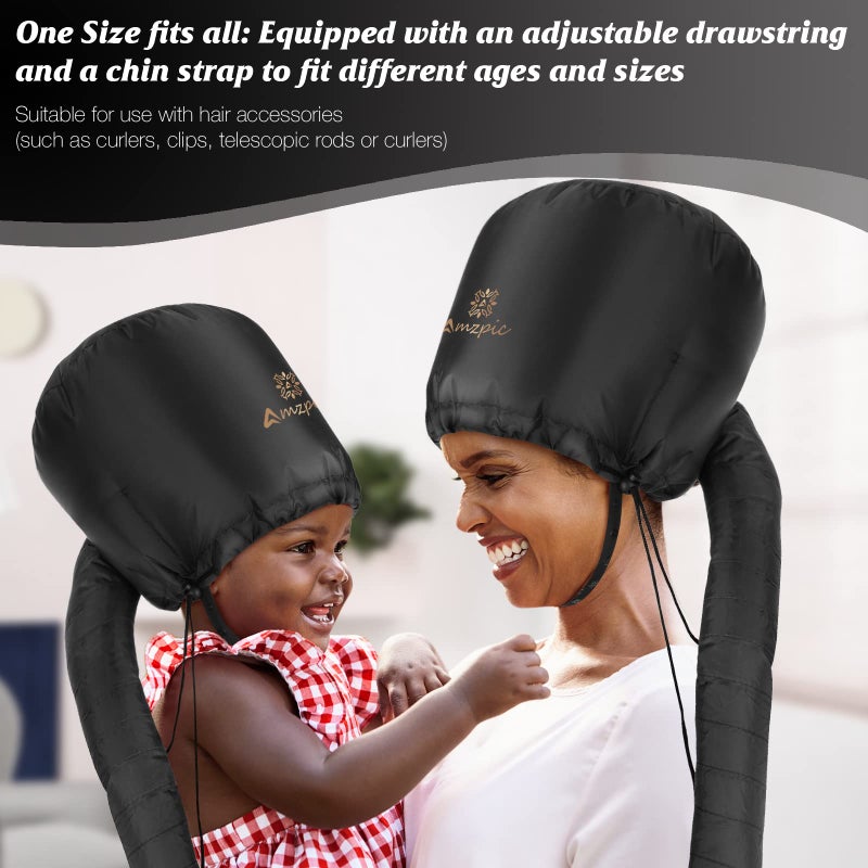 Amzpic Bonnet Hood Hair Dryer Attachment - Soft, Adjustable Extra Large Bonnet Hair Dryer for Speeds Up Drying Time at Home, Easy to Use for Styling, Curling and Deep Conditioning (Black) - Image 5