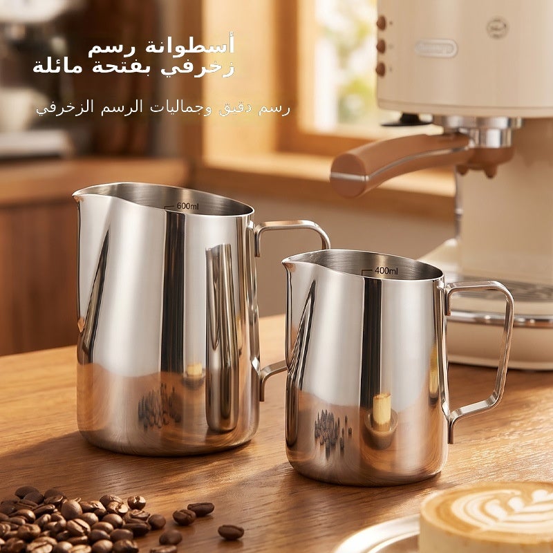 Slanted Edge Latte Art Pitcher 304 Stainless Steel Thickened Milk Frothing Cup with Scale 600ml for Coffee - Image 2