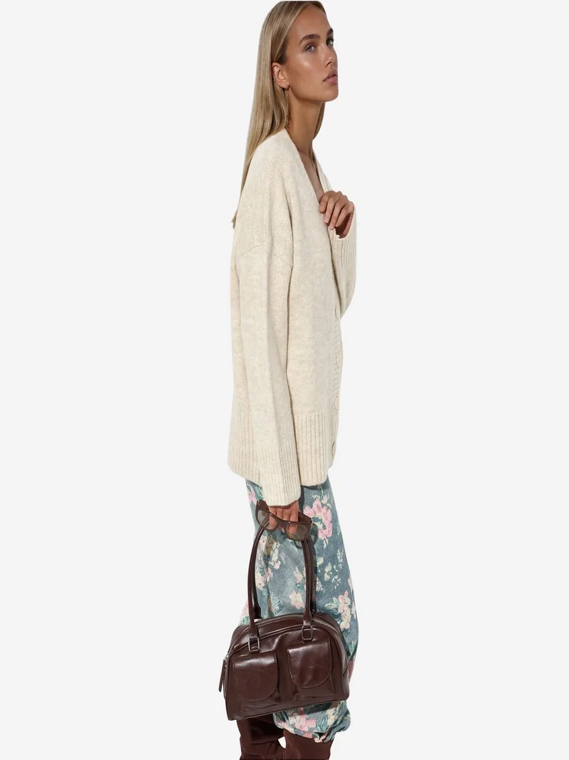 فيورنا VIORNA Ribbed V-Neck Button Cardigan