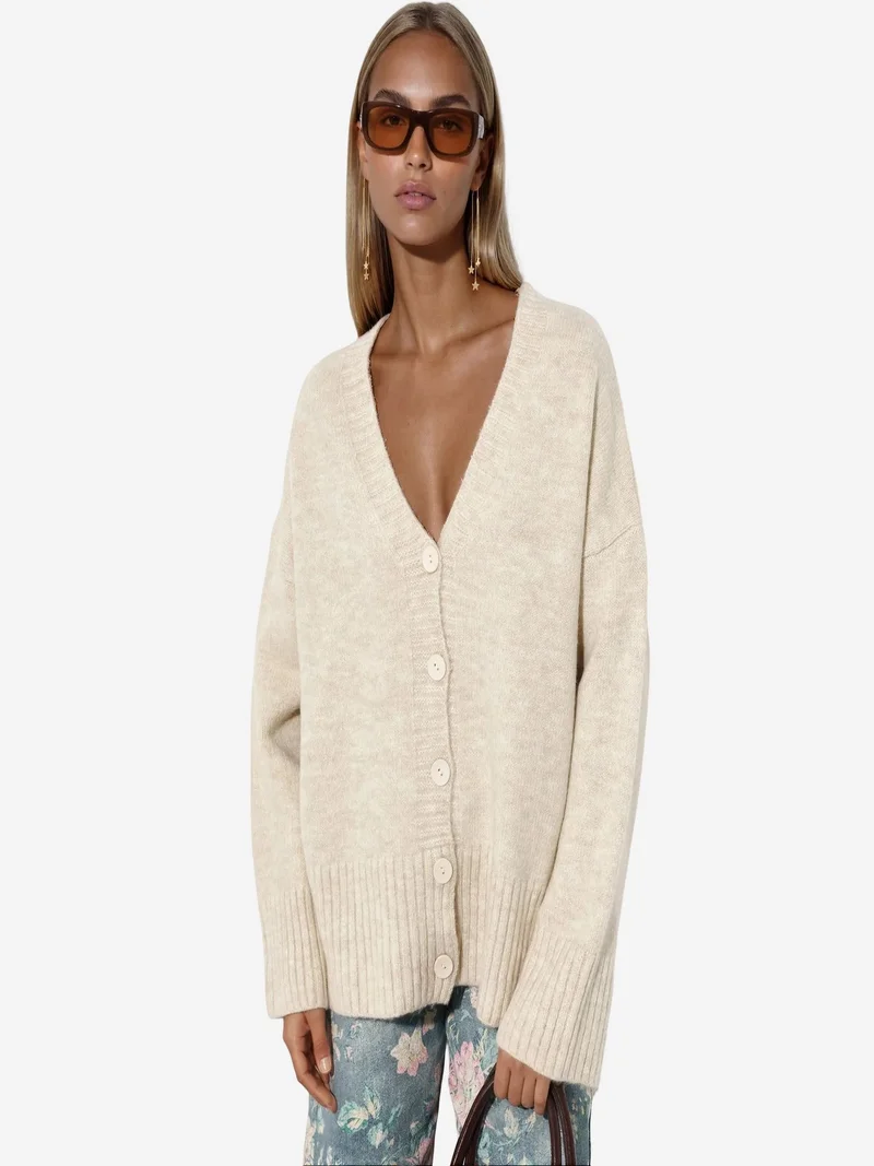 فيورنا VIORNA Ribbed V-Neck Button Cardigan