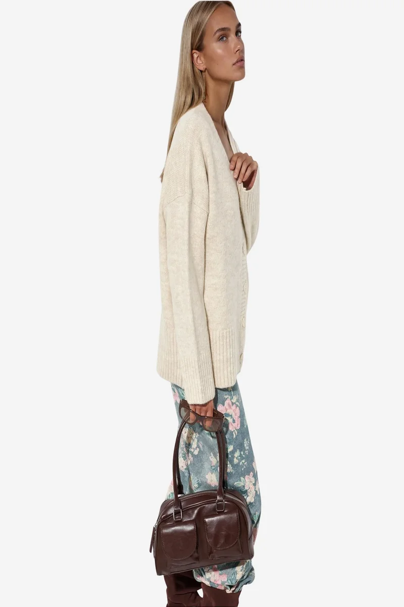 Viorna VIORNA Ribbed V-Neck Button Cardigan