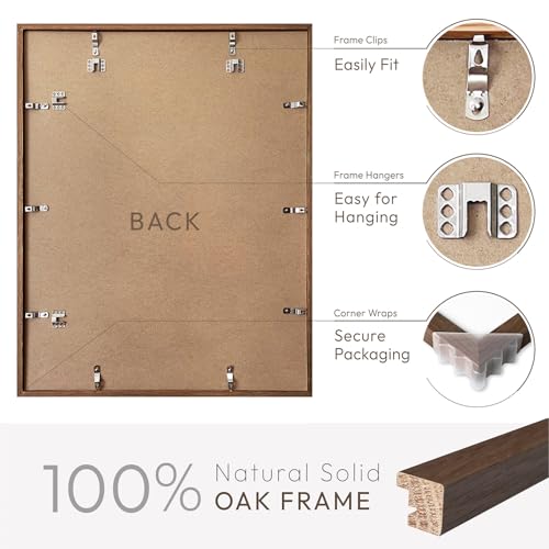 wallwisy 16x20 Picture Frame, Solid Oak 16 x 20 Picture Frame with Mat, 16x20 Natural Wood Frame for Wall Art Photo, (Walnut Set of 1) - Image 4