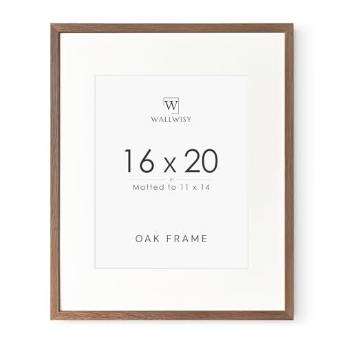 wallwisy 16x20 Picture Frame, Solid Oak 16 x 20 Picture Frame with Mat, 16x20 Natural Wood Frame for Wall Art Photo, (Walnut Set of 1) - Image 1
