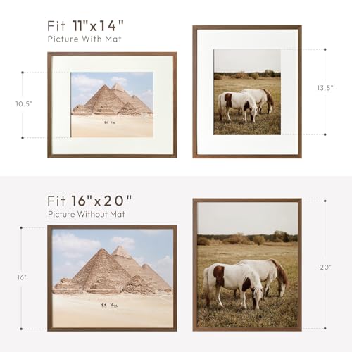 wallwisy 16x20 Picture Frame, Solid Oak 16 x 20 Picture Frame with Mat, 16x20 Natural Wood Frame for Wall Art Photo, (Walnut Set of 1) - Image 3