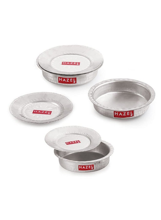 Hazel وعاء هازيل من الألمنيوم مع غطاء بتصميم مطروق، تشطيب مصقول، قاع دائري، وعاء غليان، مجموعة من 3، 900 مل إلى 1700 مل - Image 1