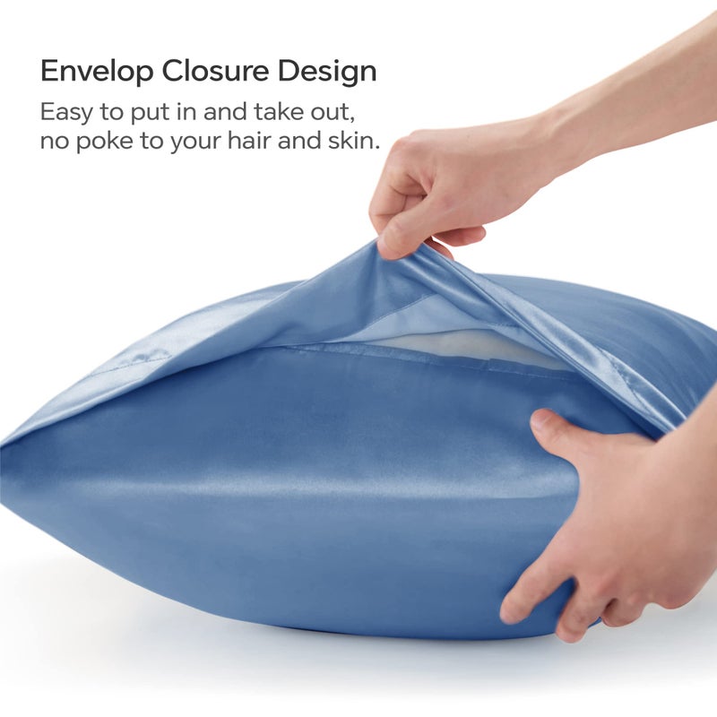 بيديليت وسادة ساتين بيدليت للشعر والجلد الفائق الناعم والتبريد مماثلة لحالات وسادة الحرير 2 مع هدية إغلاق المغلف للنساء الرجال (20 "" x36 "" كينج حجم الأزرق) - Image 5