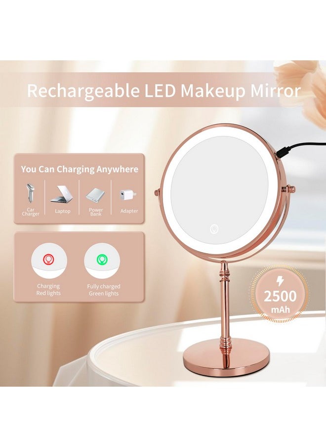 Nicesail 1X/10X Magnifying Mirror With 3 Color Dimmable Lighting Makeup Mirrors Light Up And Magnified With 360 Rotation For Table Rose Gold(8 Inch 10X Magnification)  - Image 2