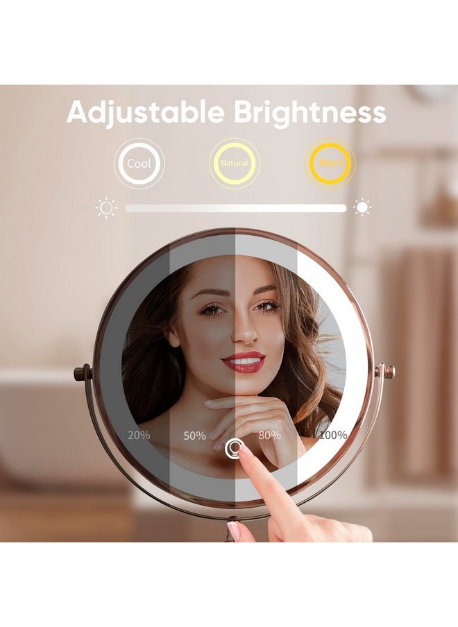 Nicesail 1X/10X Magnifying Mirror With 3 Color Dimmable Lighting Makeup Mirrors Light Up And Magnified With 360 Rotation For Table Rose Gold(8 Inch 10X Magnification)  - Image 3