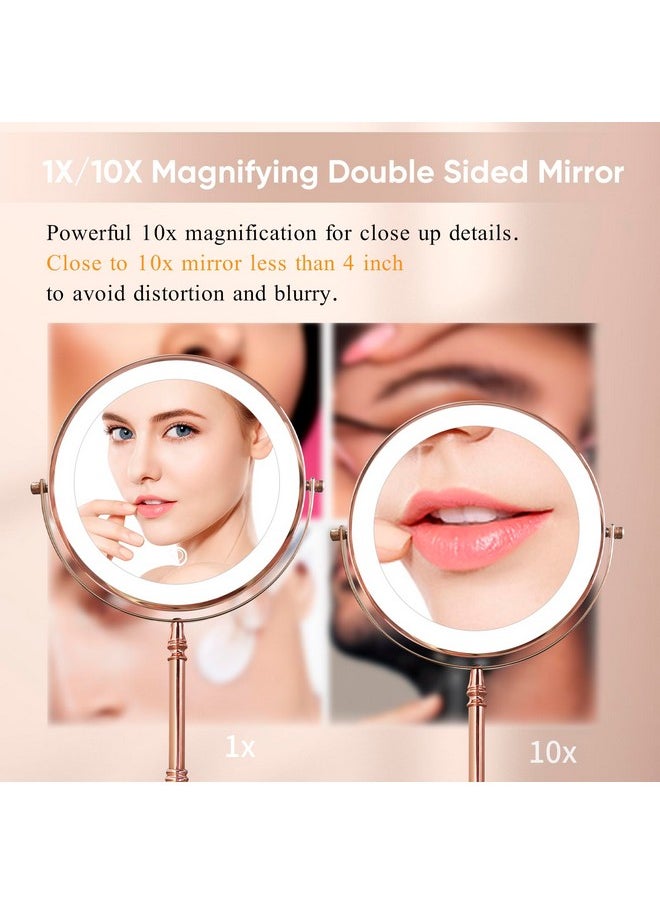 Nicesail 1X/10X Magnifying Mirror With 3 Color Dimmable Lighting Makeup Mirrors Light Up And Magnified With 360 Rotation For Table Rose Gold(8 Inch 10X Magnification)  - Image 4