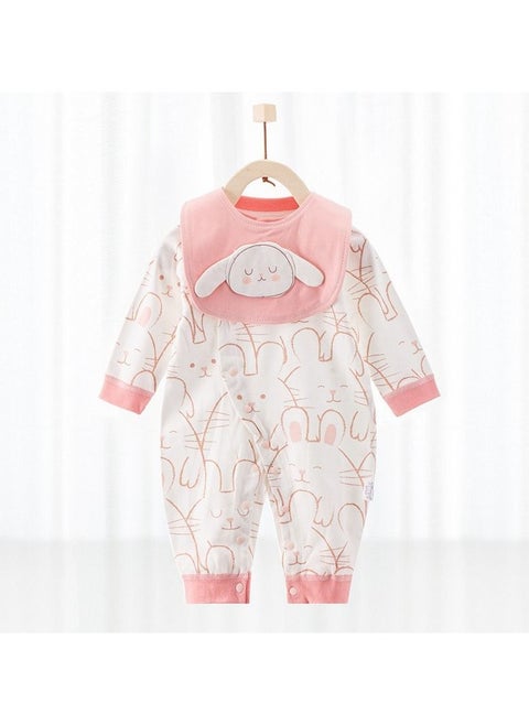 Baby's Cute Long-sleeved Cotton Cartoon One-piece With Bib