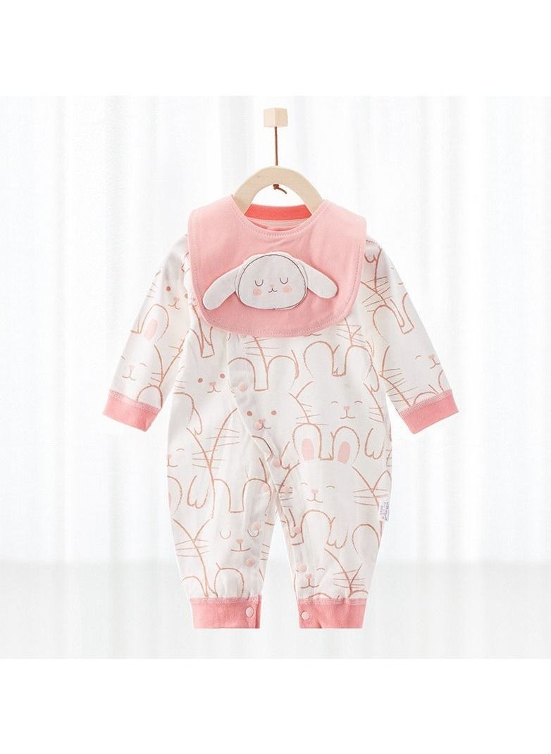 Loquat - Baby's Cute Long-sleeved Cotton Cartoon One-piece With Bib - Image 1