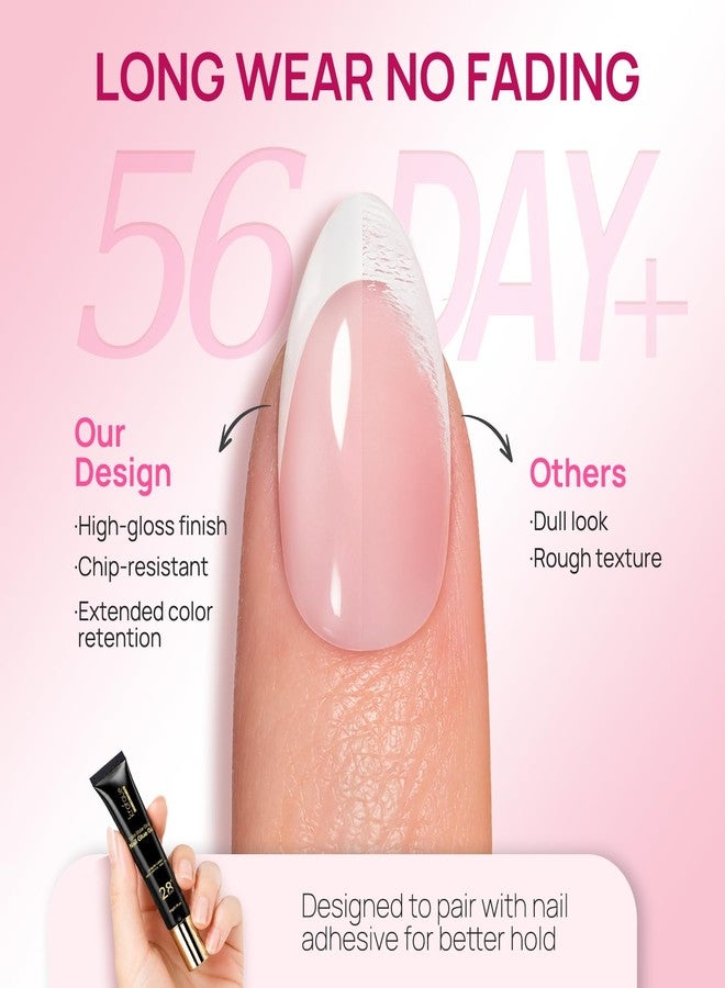 Krofaue French Tip Short Almond Nail Tips, 150PCS Full Cover False Nails, 15 Sizes Reusable Glossy Press On Nails for DIY Salon Manicure - Image 2