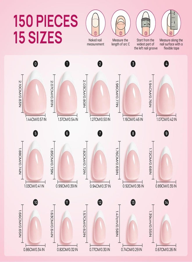 Krofaue French Tip Short Almond Nail Tips, 150PCS Full Cover False Nails, 15 Sizes Reusable Glossy Press On Nails for DIY Salon Manicure - Image 4