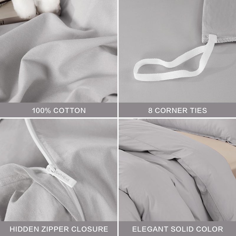SAPHREAS 100% Washed Cotton Duvet Cover Full Size Set, Linen Like Comforter Cover with Zipper Closure & Corner Ties (No Comforter), 80x90 Light Grey - Image 5