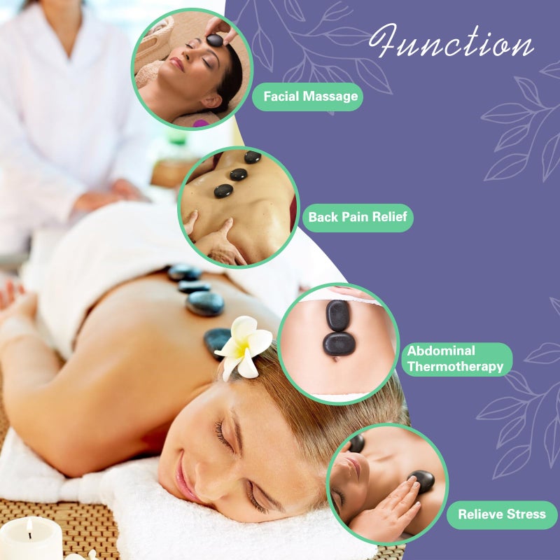 AICNLY Hot Stones Massage Set with Temperature Adjustment-20 Pcs Basalt Hot Stones with Heater Kit, Professional Massage Tool for Spa-Lymphatic Drainage, Relieve Tension and Muscle Pain - Image 5