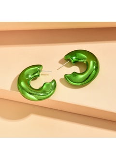 Generic Fashionable Minimalist Luxury C-Shaped Large Hoop Earrings with Polka Dots Irregular Womens Elegant Delicate Ear Jewelry Green 