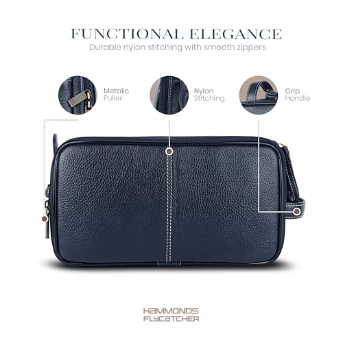 Hammonds Flycatcher Genuine Leather Travel Organizer Pouch - Toiletry Bag for Men and Women Cosmetic Organizer Bag, Shaving Kit Bag for Men Toiletry Pouch for Mens with Multiple Pockets - Blue - Image 4
